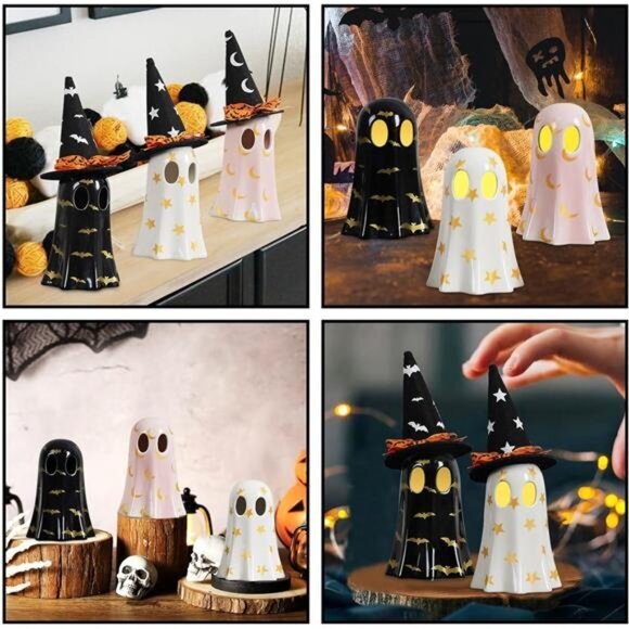 Ghost Halloween Decor, Set of 3 Ceramic Halloween Ghost Witch Decorations Indoor - Picture 5 of 6